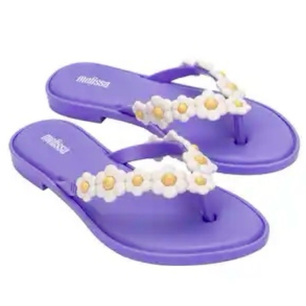 Melissa Lavender Sandals with White Floral Design Size 7 - Picture 8 of 8